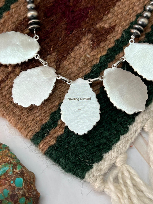 Handmade Sterling Silver Golden Hills Turquoise Beaded Necklace with Signed Nizhoni