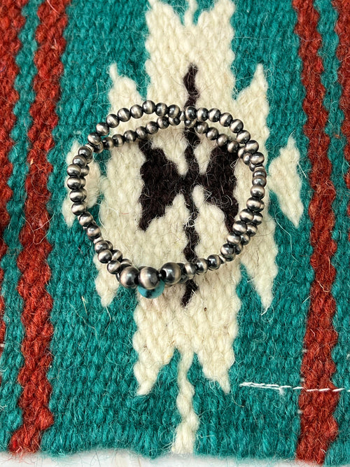 Handmade Sterling Silver Kingman Turquoise Beaded Bracelet with Signed Nizhoni