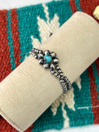 Handmade Sterling Silver Kingman Turquoise Beaded Bracelet with Signed Nizhoni