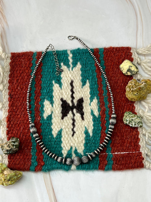 Handmade Sterling Silver Beaded Necklace with Signed Nizhoni