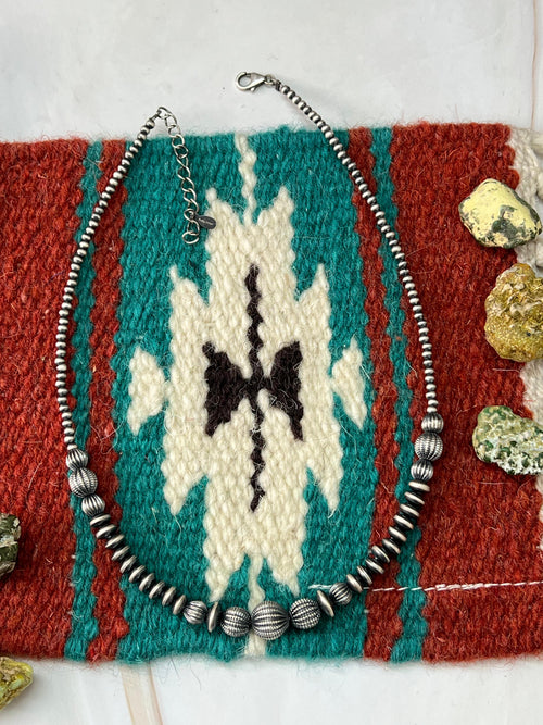 Handmade Sterling Silver Beaded Necklace with Signed Nizhoni