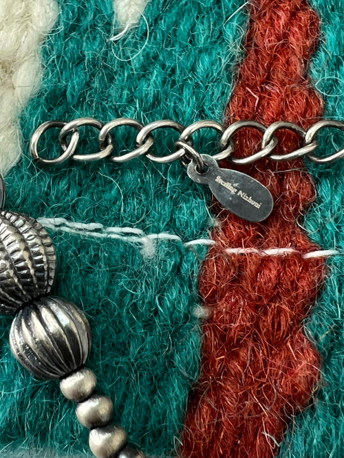 Handmade Sterling Silver Beaded Necklace with Signed Nizhoni