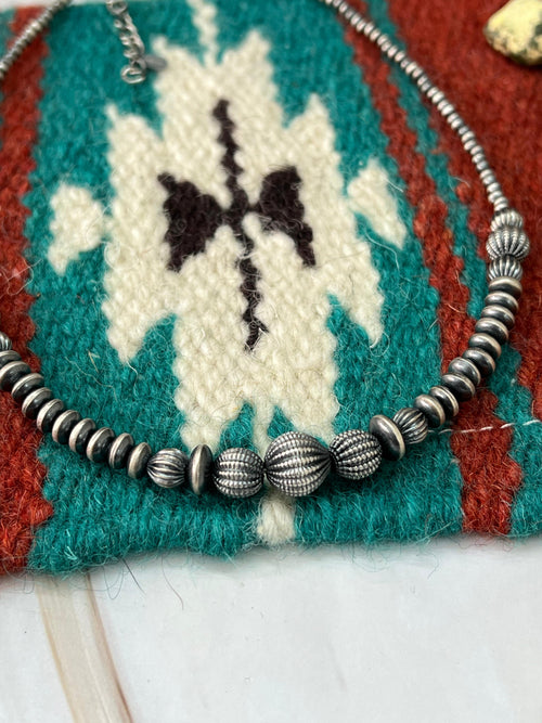 Handmade Sterling Silver Beaded Necklace with Signed Nizhoni