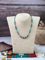 Handmade Sterling Silver Beaded Kingman Turquoise Necklace with Signed Nizhoni