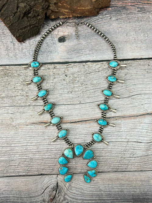 Handmade Sterling Silver Beaded Sierra Bella Squash Blossom Necklace "Signed Nizhoni"