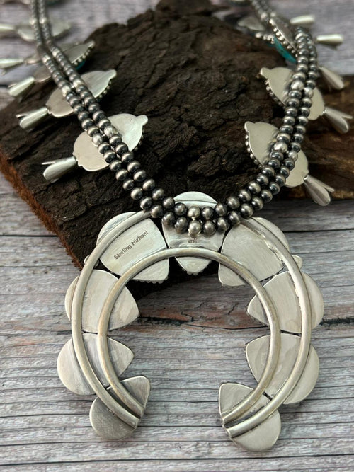 Handmade Sterling Silver Beaded Sierra Bella Squash Blossom Necklace "Signed Nizhoni"
