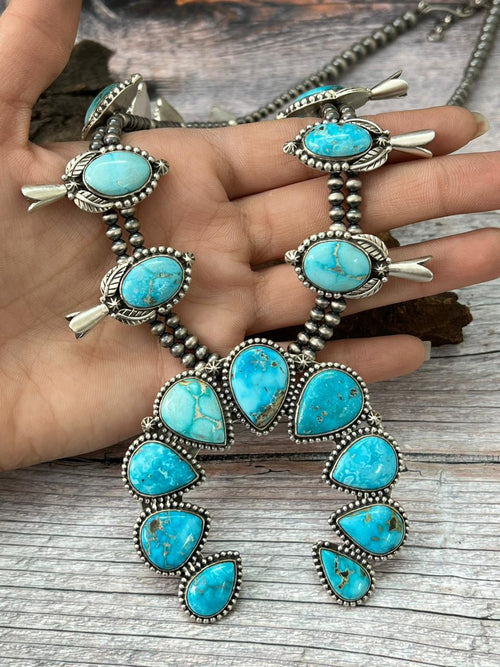 Handmade Sterling Silver Beaded Sierra Bella Squash Blossom Necklace "Signed Nizhoni"
