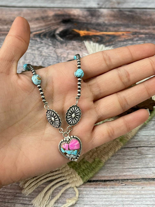 Handmade Sterling Silver Cotton Candy Beaded Necklace "Signed Nizhoni"