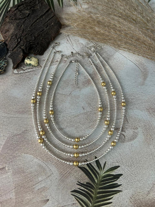 Handmade Sterling Silver and Gold Shiny Beaded Necklace "Signed Nizhoni"