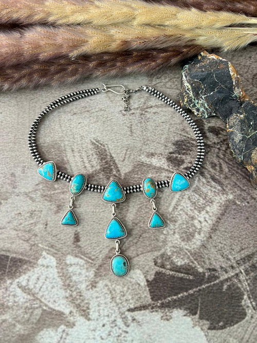 Handmade Sterling Silver Santa Maria Beaded Layerd Necklace "Signed Nizhoni"