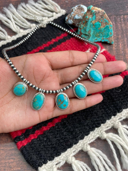 Handmade Sterling Silver Santa Maria Turquoise Beaded Necklace "Signed Nizhoni"