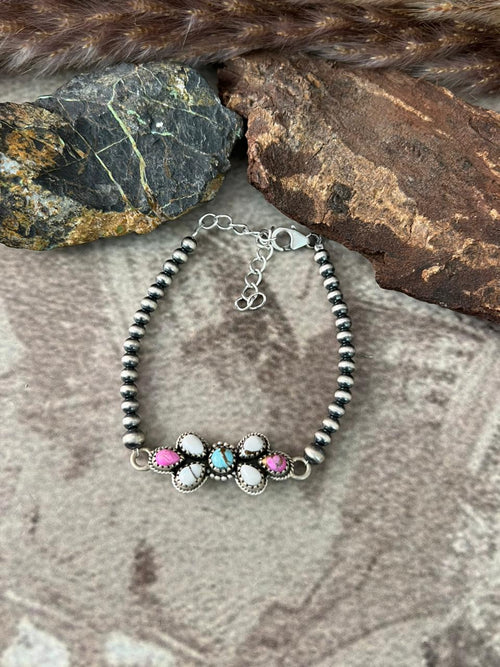 Handmade Sterling Silver Cotton Candy Beaded Bracelet "Signed Nizhoni"