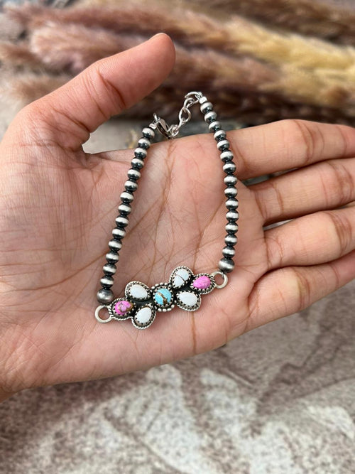 Handmade Sterling Silver Cotton Candy Beaded Bracelet "Signed Nizhoni"