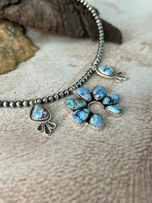 Handmade Sterling Silver Golden Hills Turquoise Beaded Necklace "Signed Nizhoni"