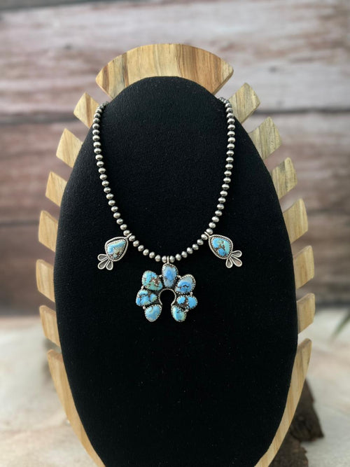 Handmade Sterling Silver Golden Hills Turquoise Beaded Necklace "Signed Nizhoni"