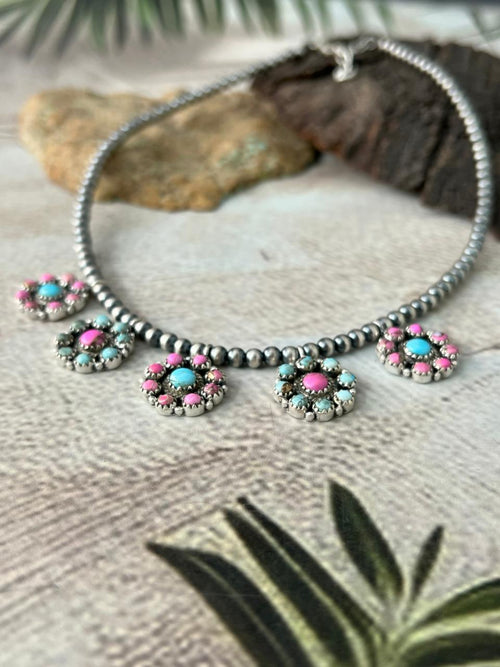 Handmade Sterling Silver Cotton Candy Beaded Necklace "Signed Nizhoni"
