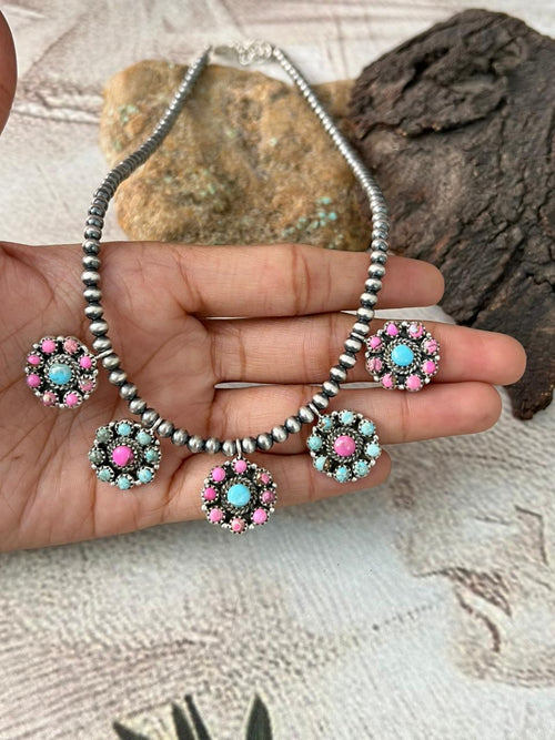 Handmade Sterling Silver Cotton Candy Beaded Necklace "Signed Nizhoni"