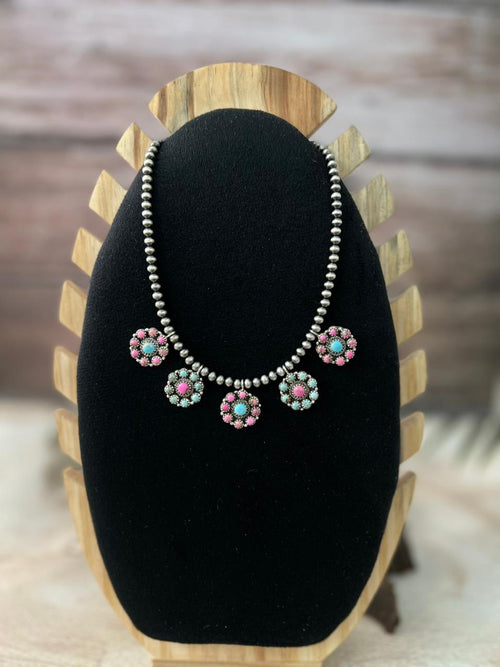 Handmade Sterling Silver Cotton Candy Beaded Necklace "Signed Nizhoni"