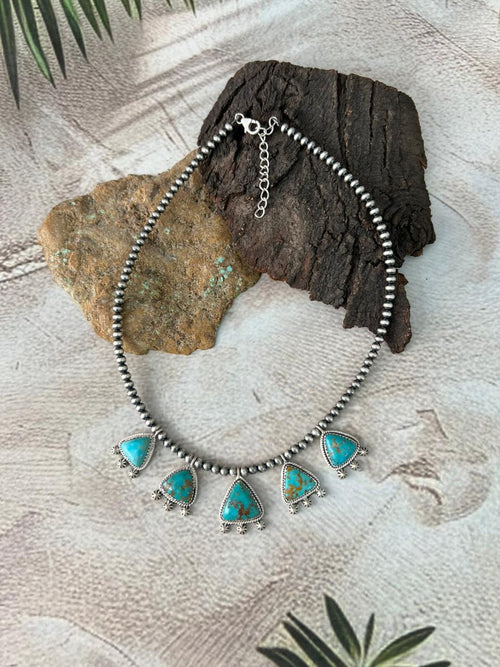 Handmade Sterling Silver Santa Maria Turquoise Beaded Necklace "Signed Nizhoni"
