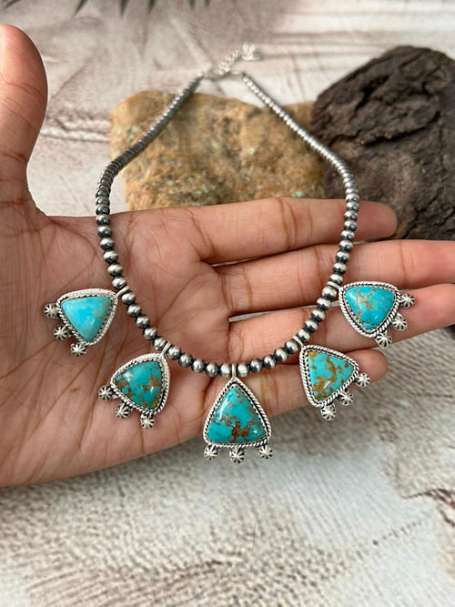 Handmade Sterling Silver Santa Maria Turquoise Beaded Necklace "Signed Nizhoni"
