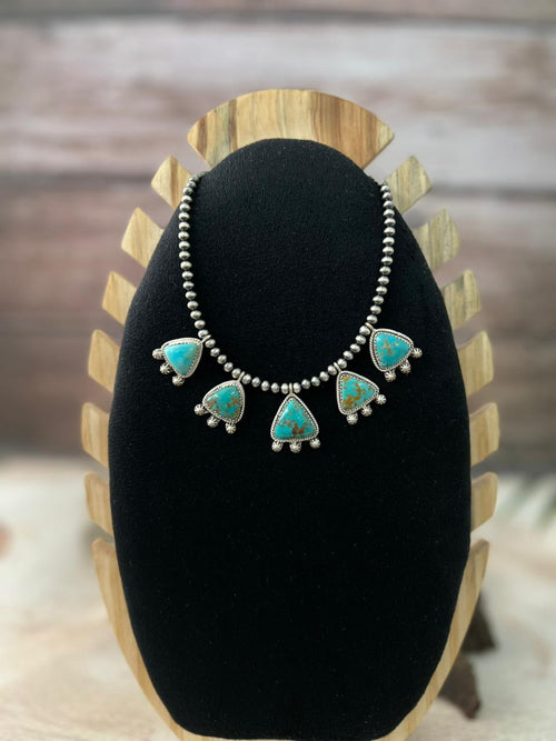Handmade Sterling Silver Santa Maria Turquoise Beaded Necklace "Signed Nizhoni"