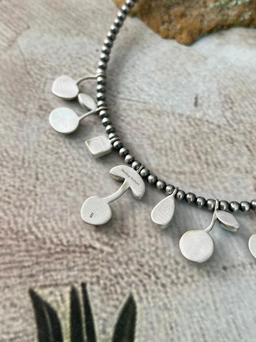 Handmade Sterling Silver Rosarita with Sonoran and Kingman Turquoise Beaded Necklace "Signed Nizhoni"