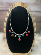 Handmade Sterling Silver Rosarita with Sonoran and Kingman Turquoise Beaded Necklace "Signed Nizhoni"