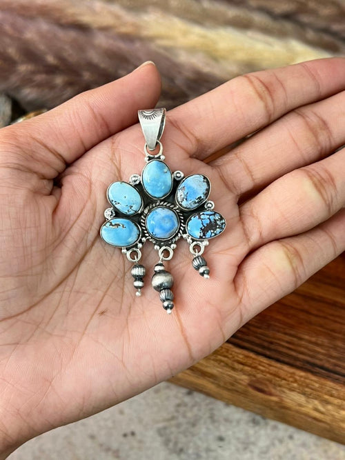 Handmade Sterling Silver Golden Hills Turquoise Beaded Pendant "Signed Nizhoni"
