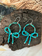 Handmade Sterling Silver Kingman Turquoise Hook Dangle Bow Style Beaded Earrings