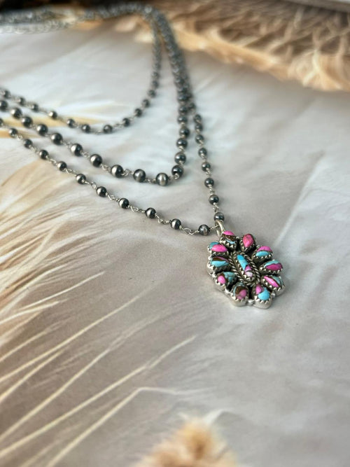 Handmade Sterling Silver Cotton Candy Layerd Beaded Necklace "Signed Nizhoni"