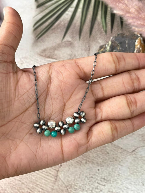 Handmade Sterling Silver Kingman Turquoise Beaded Necklace "Signed Nizhoni"