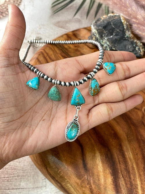 Handmade Sterling Silver Santa Maria Turquoise Beaded Necklace "Signed Nizhoni"