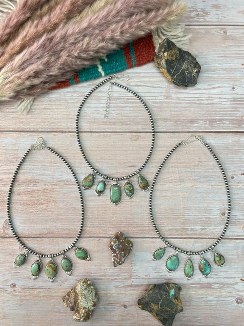 Handmade Sterling Silver Baja Turquoise Collection: Beaded Necklace "Signed Nizhoni"