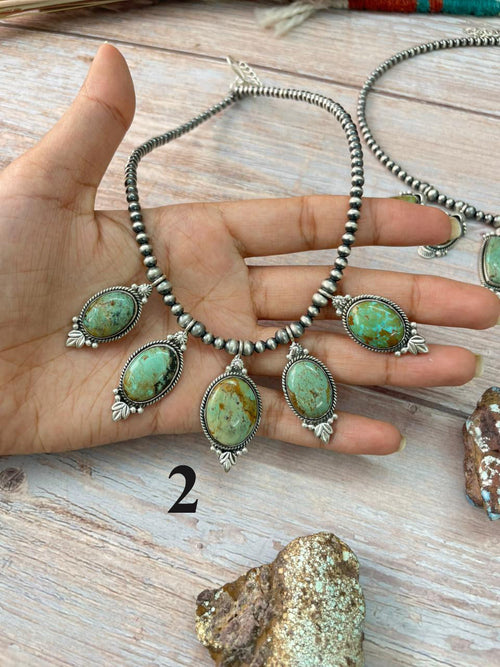 Handmade Sterling Silver Baja Turquoise Collection: Beaded Necklace "Signed Nizhoni"