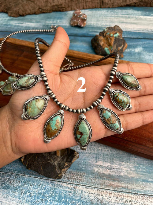 Handmade Sterling Silver Baja Turquoise Collection: Beaded Necklace "Signed Nizhoni"
