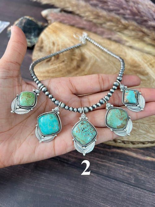 Handmade Sterling Silver Baja Turquoise Collection: Beaded Necklace "Signed Nizhoni"