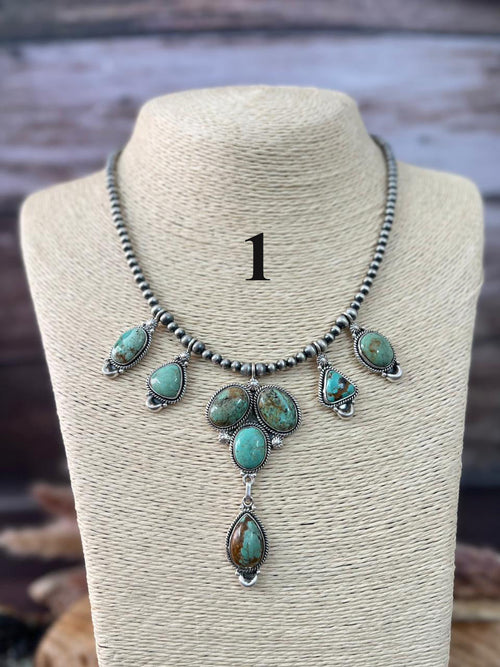 Handmade Sterling Silver Baja Turquoise Collection: Beaded Necklace "Signed Nizhoni"