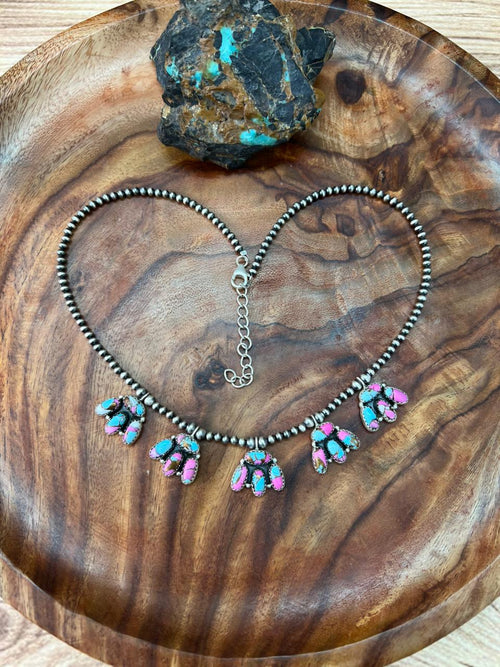 Handmade Sterling Silver Cotton Candy Beaded Necklace "Signed Nizhoni"