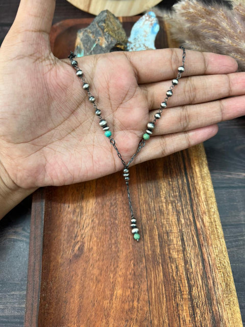 Handmade Sterling Silver Kingman Turquoise Beaded Necklace "Signed Nizhoni"