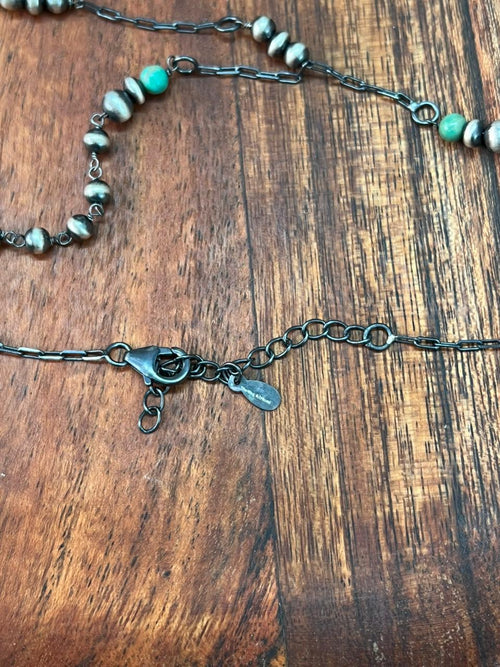 Handmade Sterling Silver Kingman Turquoise Beaded Necklace "Signed Nizhoni"