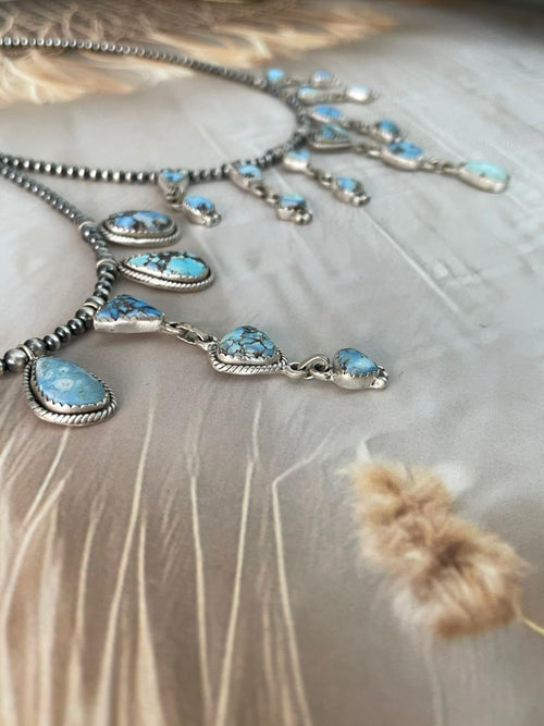 Handmade Sterling Silver Golden Hills Turquoise Beaded Necklace "Signed Nizhoni"