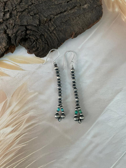 Handmade Sterling Silver Kingman Turquoise Hook Dangle Beaded Earrings
