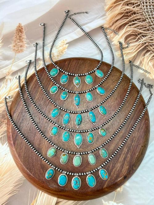 Handmade Sterling Silver Santa Maria Turquoise Beaded Necklace "Signed Nizhoni"