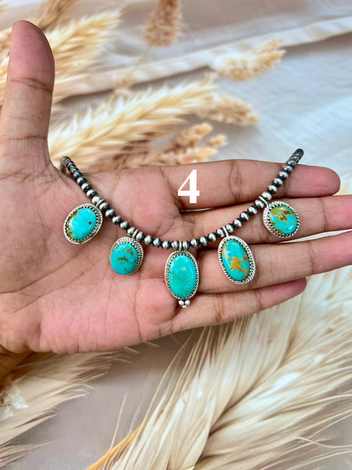 Handmade Sterling Silver Santa Maria Turquoise Beaded Necklace "Signed Nizhoni"