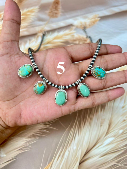 Handmade Sterling Silver Santa Maria Turquoise Beaded Necklace "Signed Nizhoni"