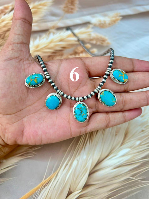 Handmade Sterling Silver Santa Maria Turquoise Beaded Necklace "Signed Nizhoni"