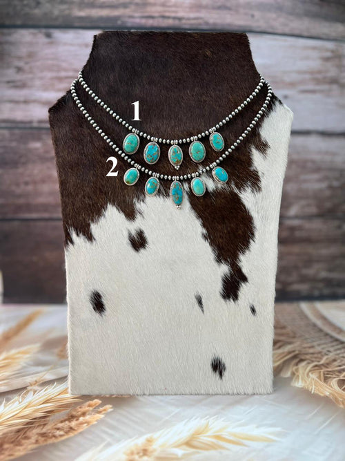 Handmade Sterling Silver Santa Maria Turquoise Beaded Necklace "Signed Nizhoni"
