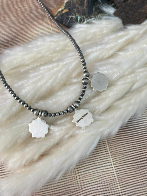 Handmade Sterling Silver 4th Of July Collection: Rosarita with Lapis and White Buffalo Star Beaded Necklace "Signed Nizhoni"