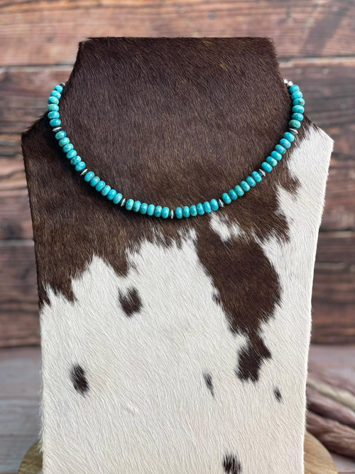 Handmade Sterling Silver Kingman Turquoise Beaded Necklace "Signed Nizhoni"