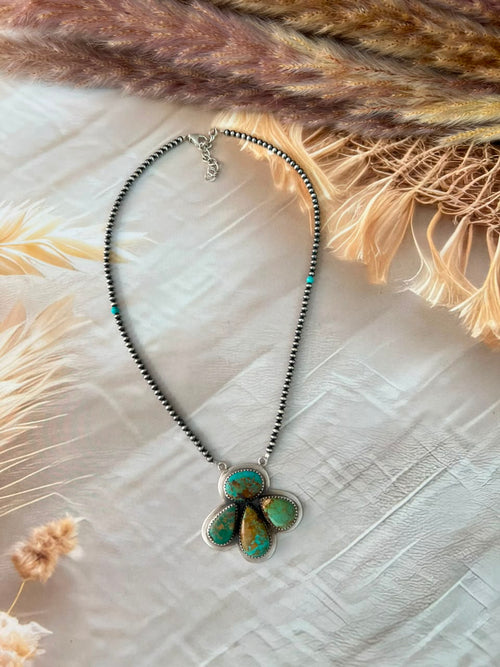 Handmade Sterling Silver Manassa with Kingman Turquoise Beaded Necklace Signed Nizhoni